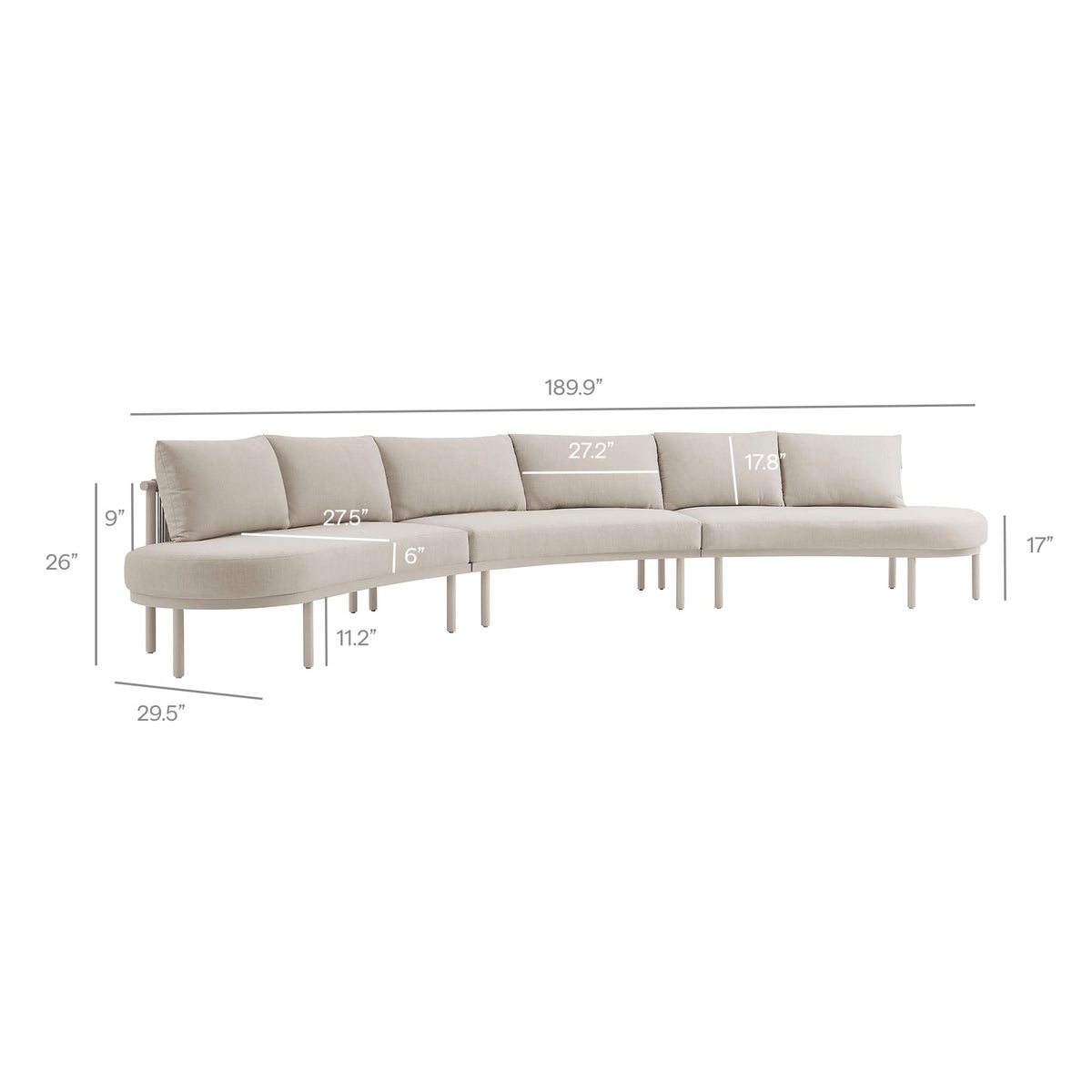 Canapé d'extérieur modulaire en aluminium 5 pièces Porta