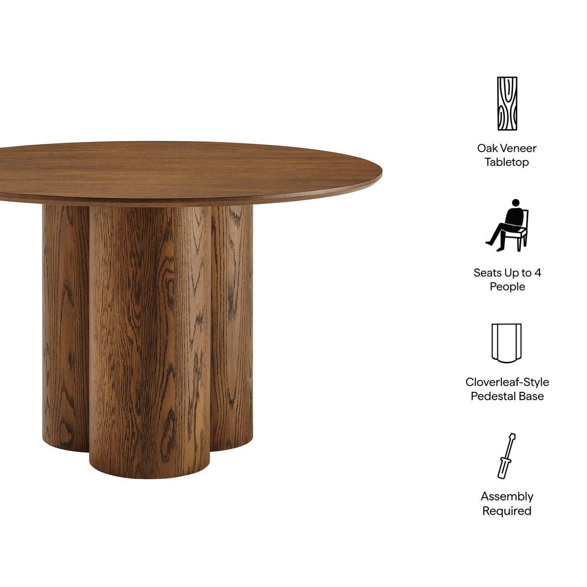 Table à manger ronde à piédestal Renwick 47 pouces en placage de chêne