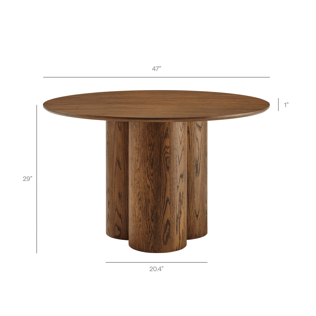 Table à manger ronde à piédestal Renwick 47 pouces en placage de chêne