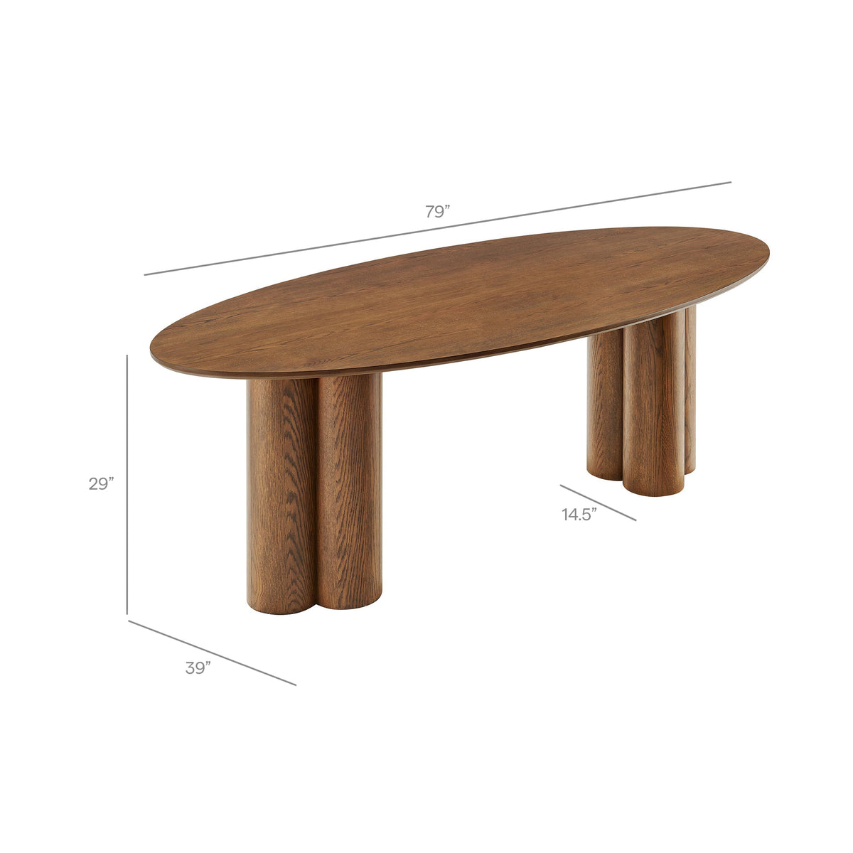 Table de salle à manger ovale sur pied Renwick de 79 po en placage de chêne