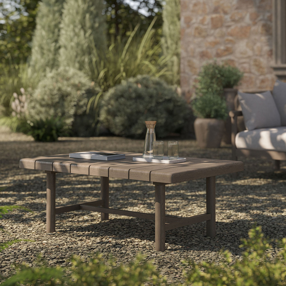 Table basse d'extérieur Eleni en bois de teck de 104 cm