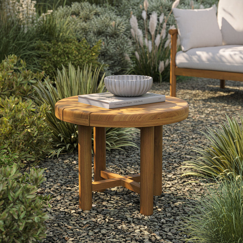 Table d'appoint ronde d'extérieur en teck de 20 pouces Eleni