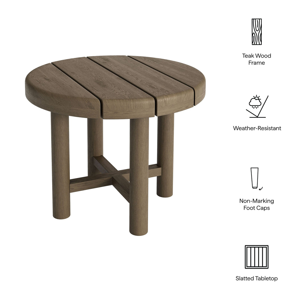 Table d'appoint ronde d'extérieur en teck de 20 pouces Eleni