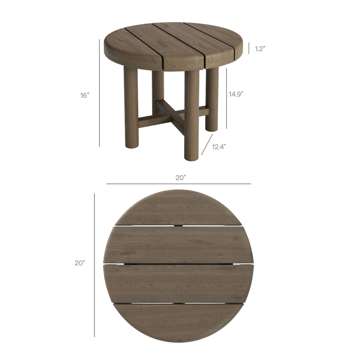 Table d'appoint ronde d'extérieur en teck de 20 pouces Eleni