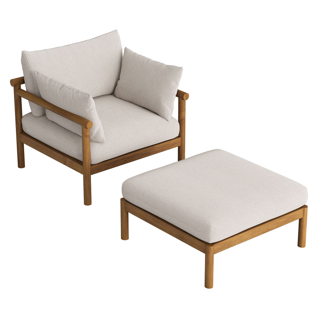 Ensemble fauteuil et repose-pieds d'extérieur Eleni en teck 2 pièces