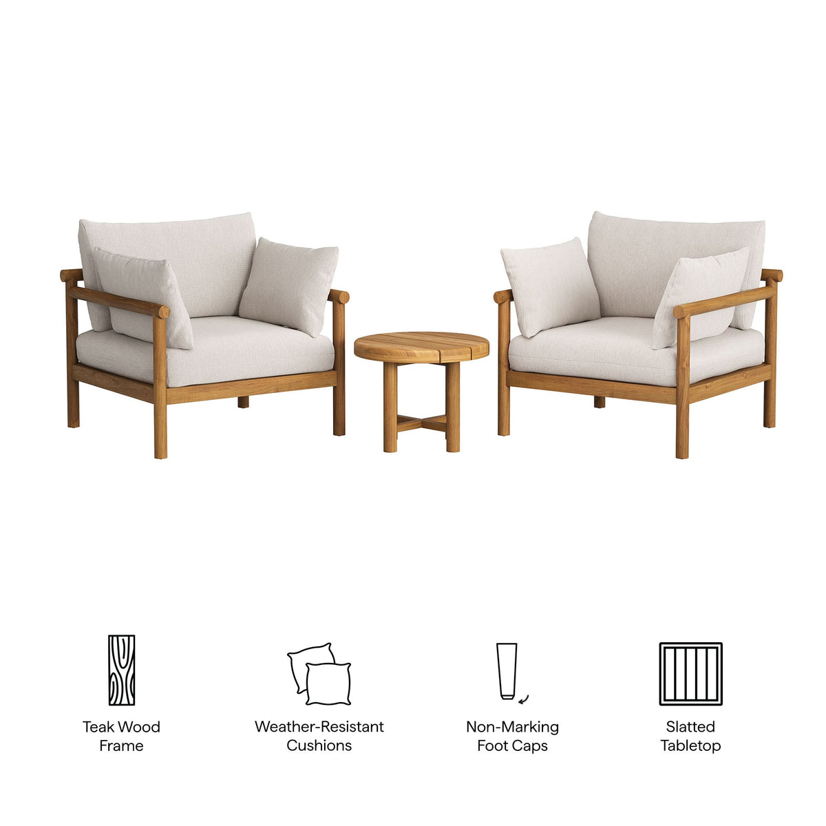 Ensemble de mobilier d'extérieur 3 pièces en teck Eleni