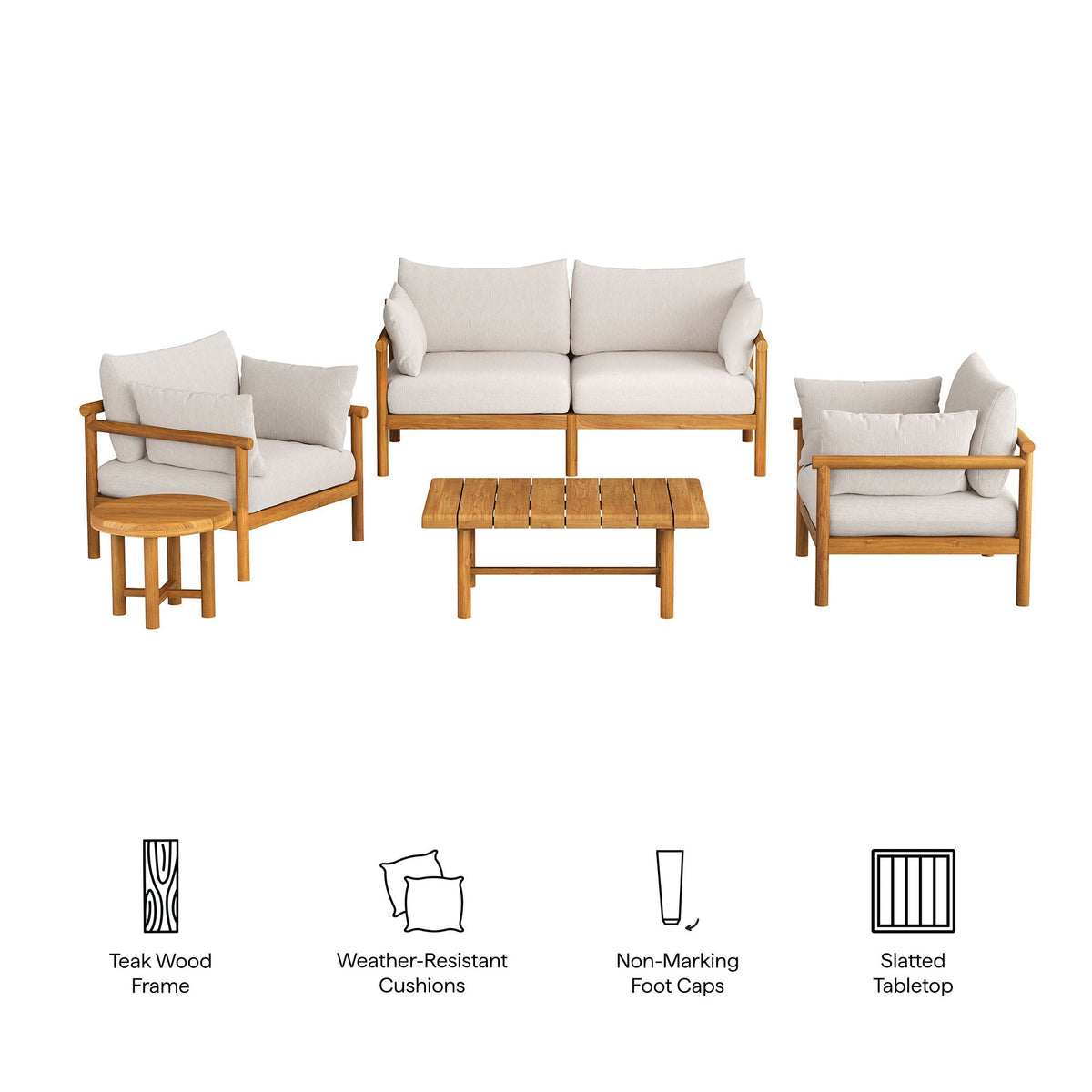 Ensemble de mobilier d'extérieur 5 pièces en teck Eleni