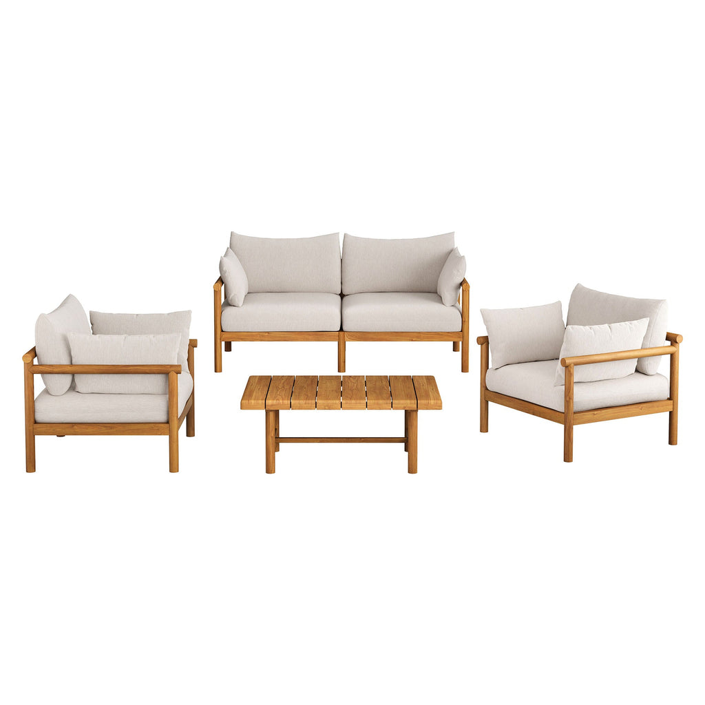 Ensemble de canapé d'extérieur 4 pièces en bois de teck Eleni