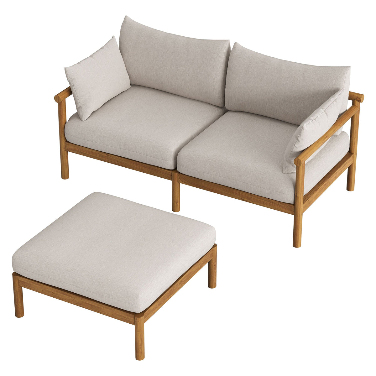 Ensemble causeuse et pouf d'extérieur en teck 2 pièces Eleni