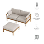 Ensemble causeuse et pouf d'extérieur en teck 2 pièces Eleni