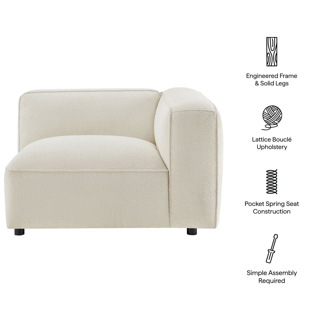 Fauteuil modulaire d'angle droit rembourré en tissu bouclé Auren Lattice