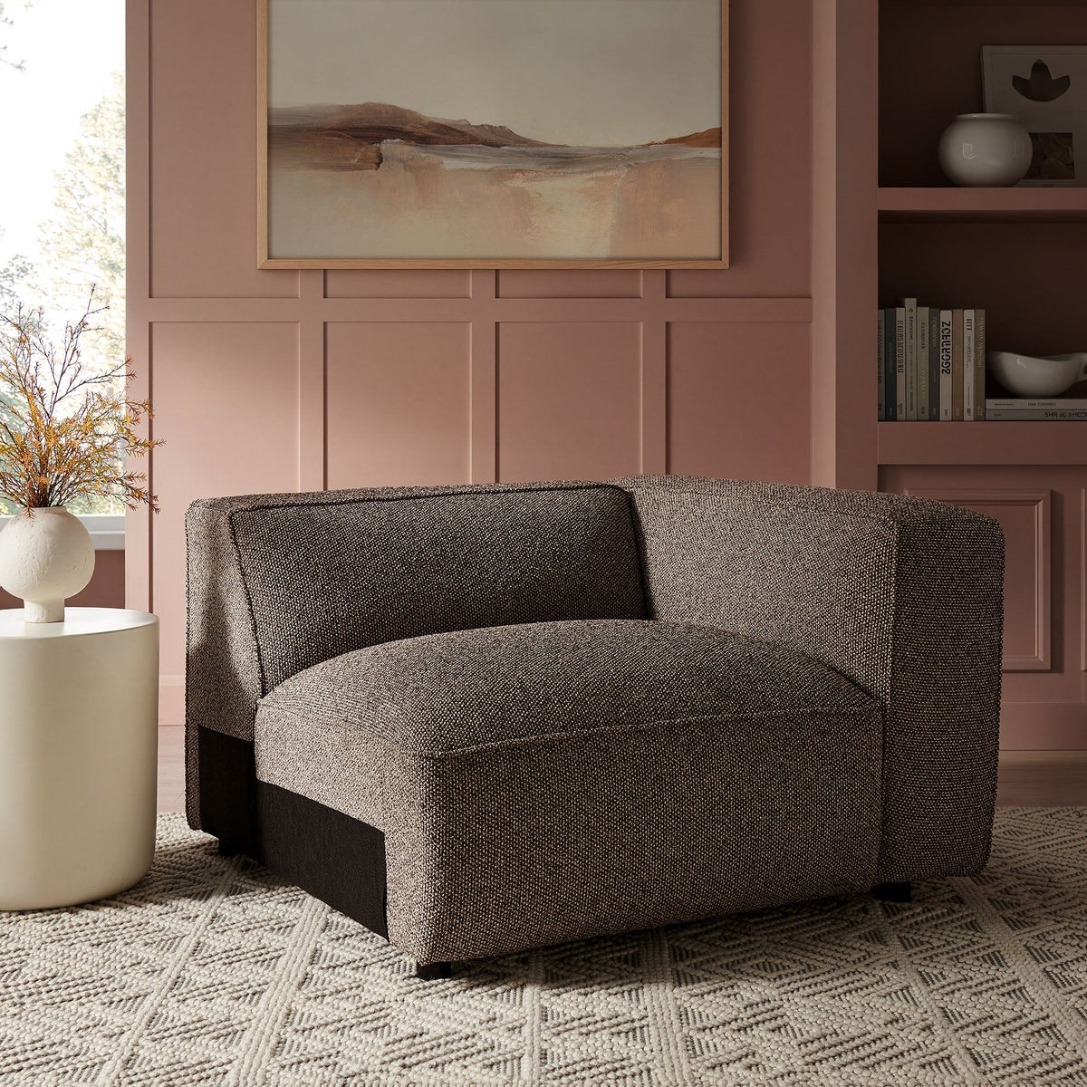 Fauteuil modulaire d'angle droit rembourré en tissu bouclé Auren Lattice