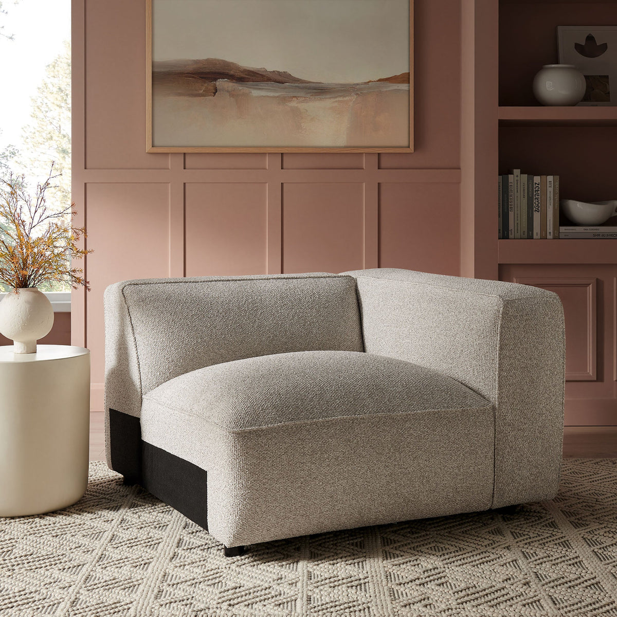 Fauteuil modulaire d'angle droit rembourré en tissu bouclé Auren Lattice