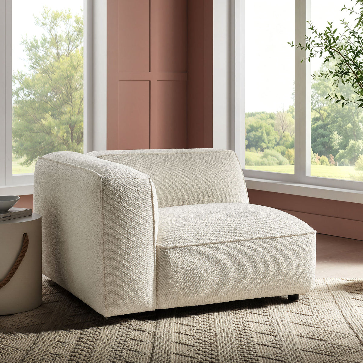 Fauteuil modulaire gauche rembourré en bouclé Auren Lattice