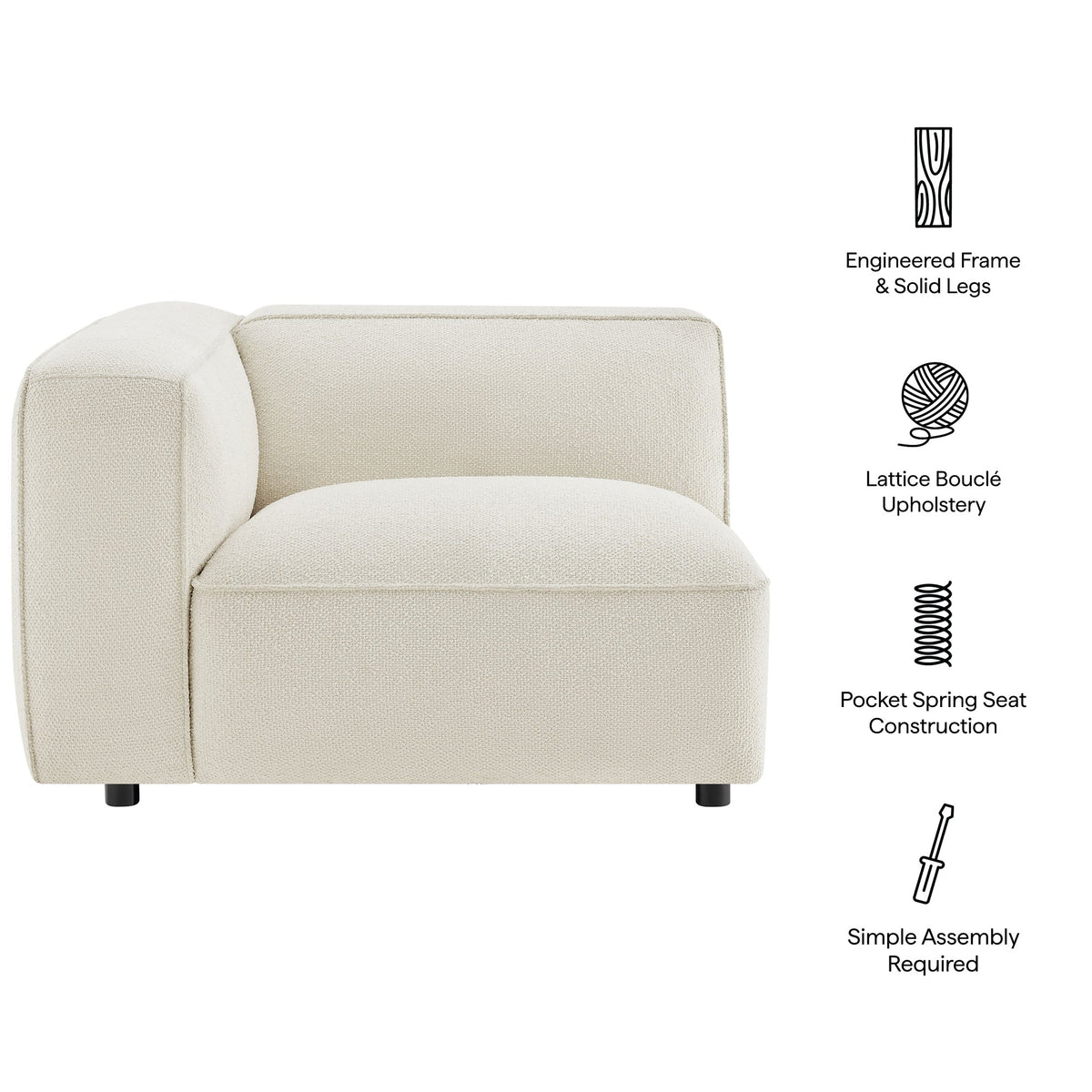 Fauteuil modulaire gauche rembourré en bouclé Auren Lattice