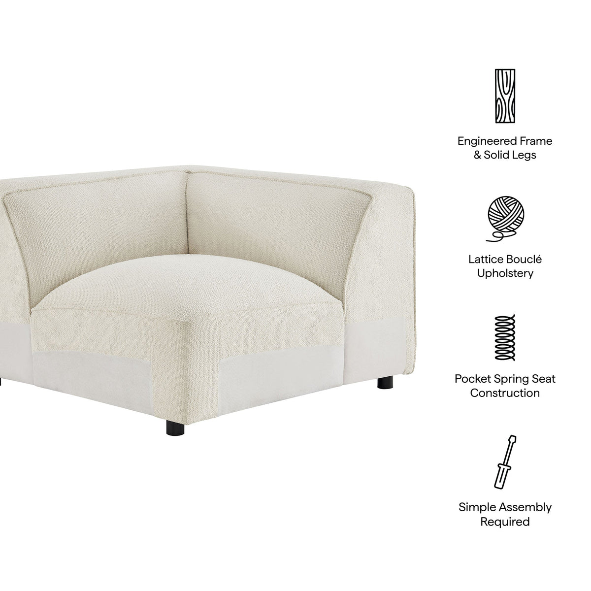 Chaise d'angle modulaire rembourrée Auren Lattice Bouclé