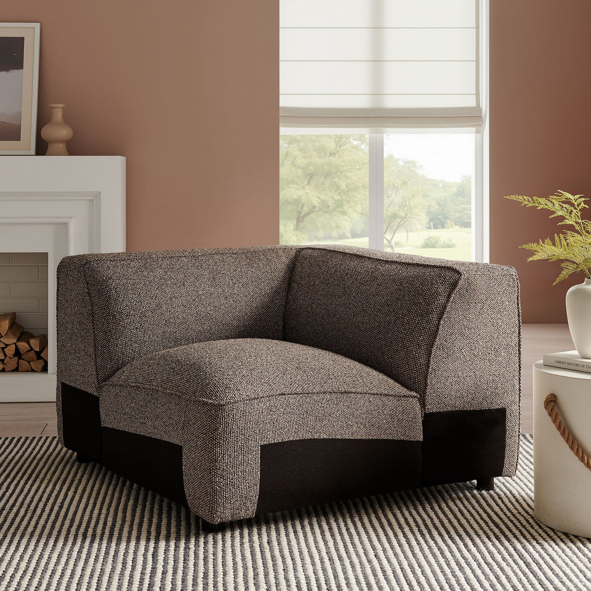 Chaise d'angle modulaire rembourrée Auren Lattice Bouclé