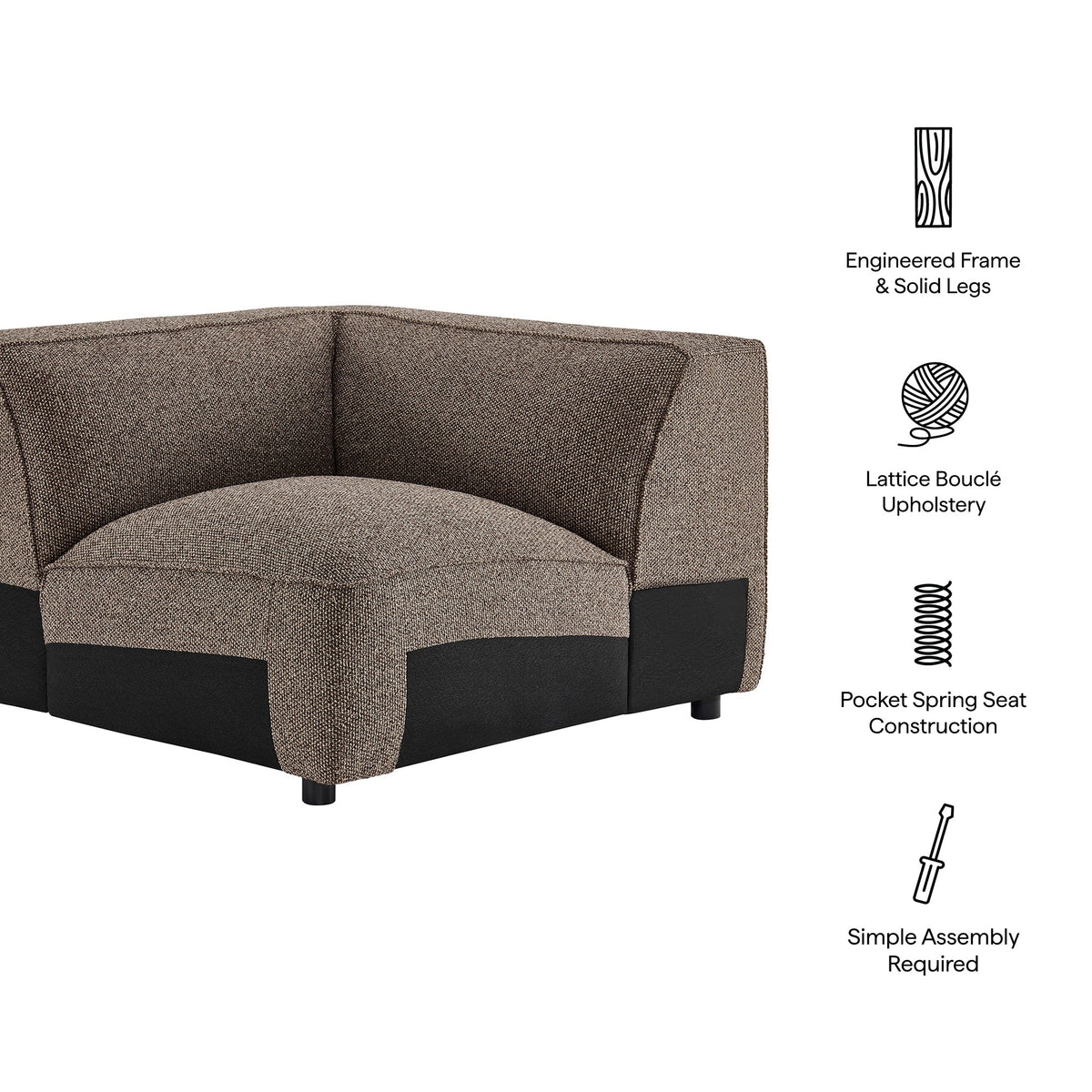Chaise d'angle modulaire rembourrée Auren Lattice Bouclé