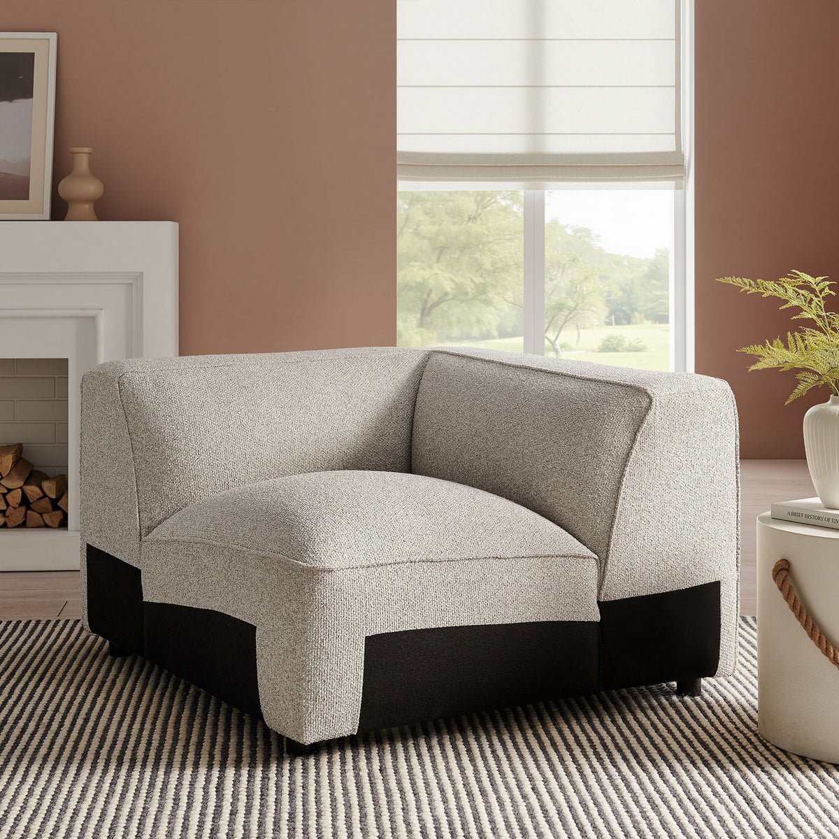 Chaise d'angle modulaire rembourrée Auren Lattice Bouclé