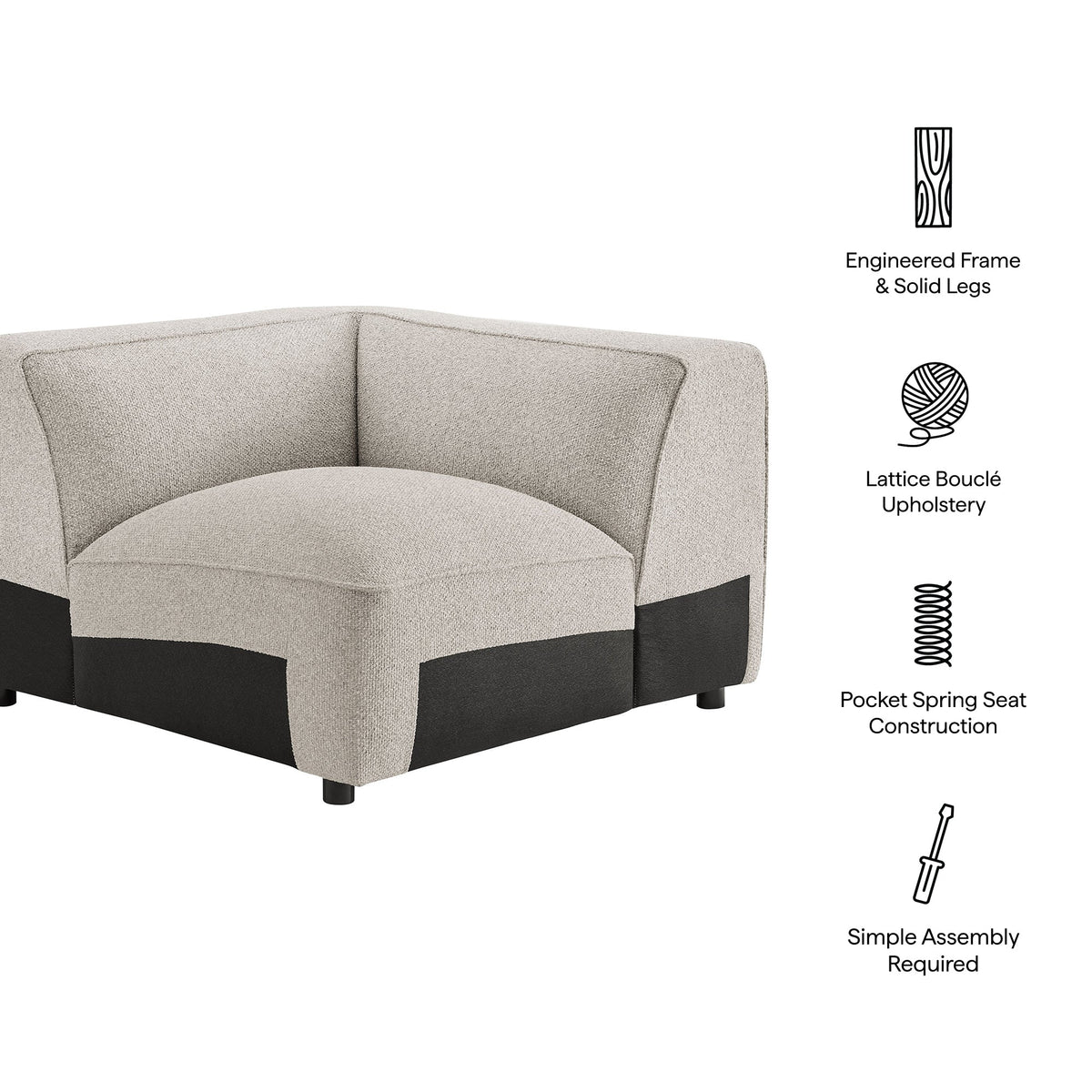 Chaise d'angle modulaire rembourrée Auren Lattice Bouclé