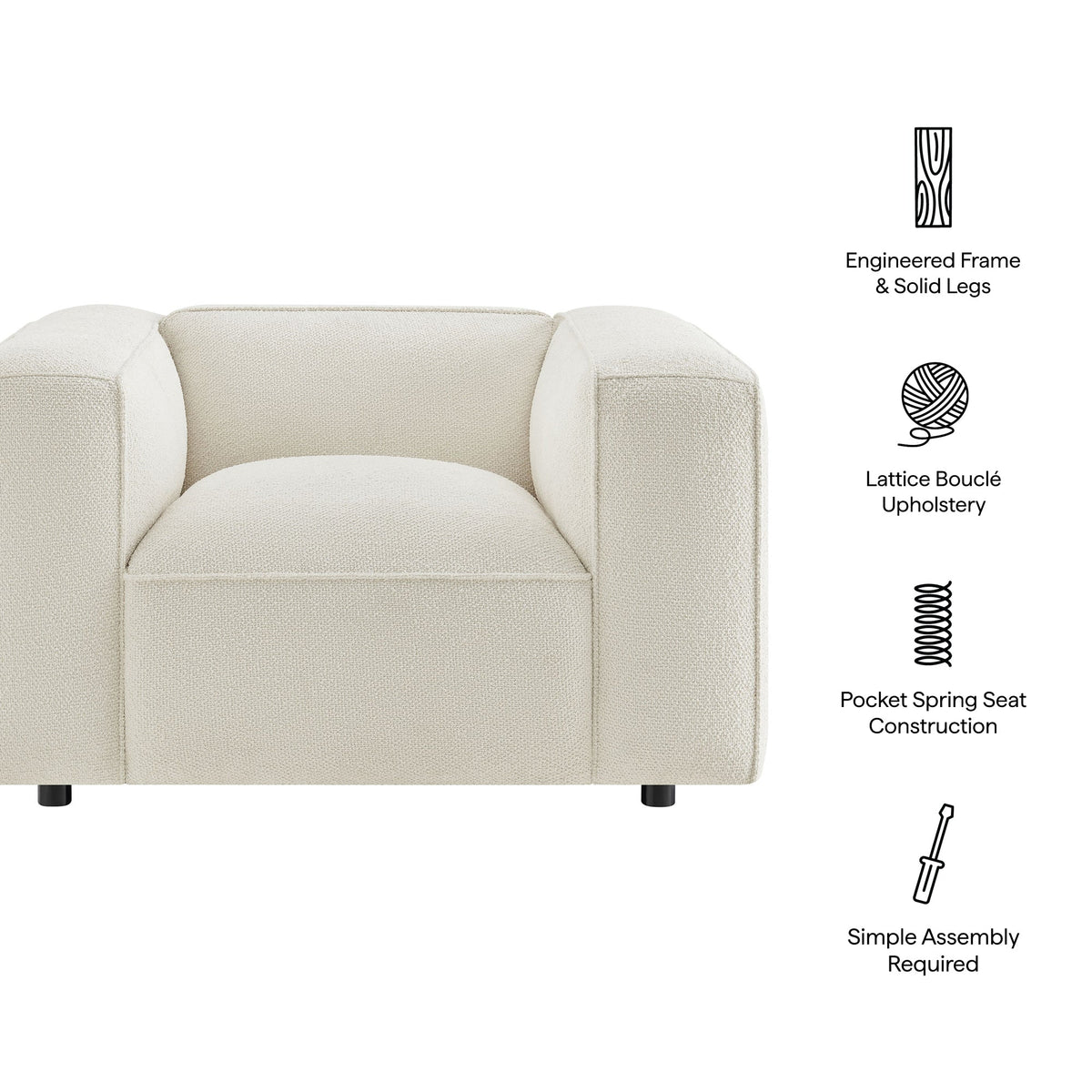 Fauteuil d'appoint rembourré Auren Lattice Bouclé
