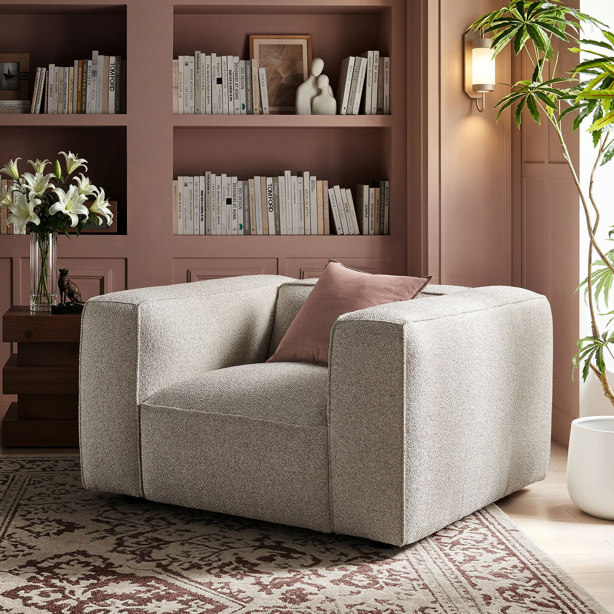 Fauteuil d'appoint rembourré Auren Lattice Bouclé