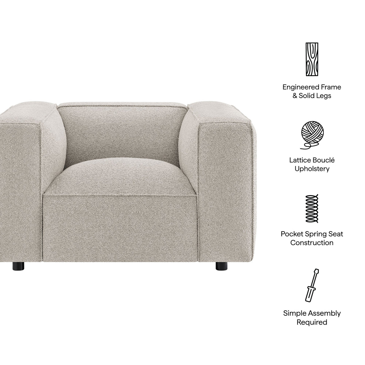 Fauteuil d'appoint rembourré Auren Lattice Bouclé