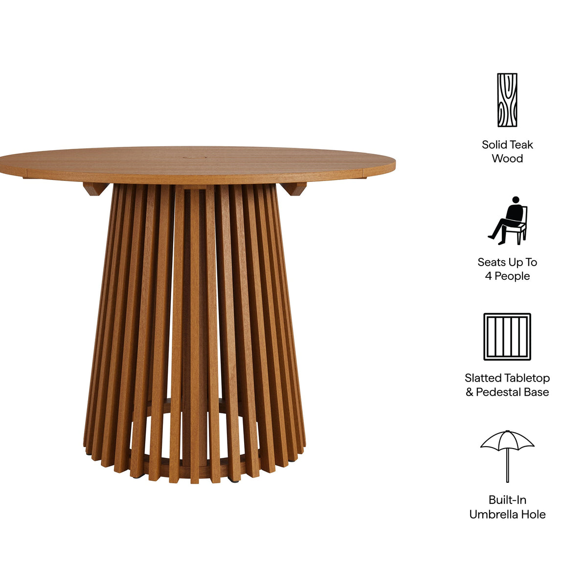 Table à manger d'extérieur ronde en bois de teck Lane de 39 pouces