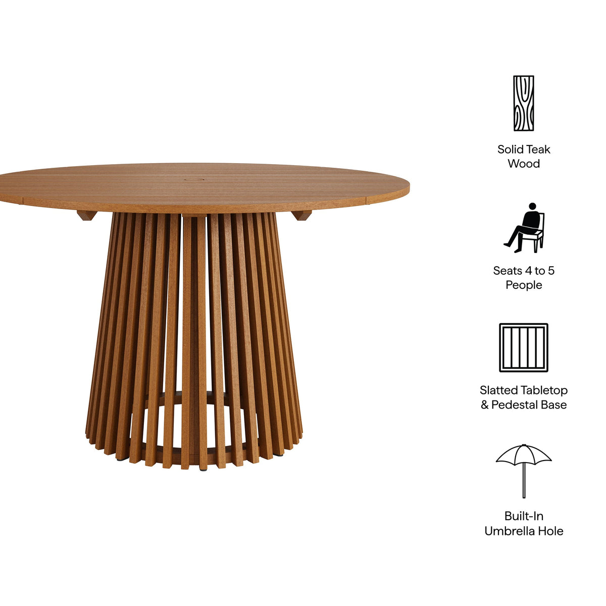 Table à manger d'extérieur ronde en teck de 47 pouces Lane