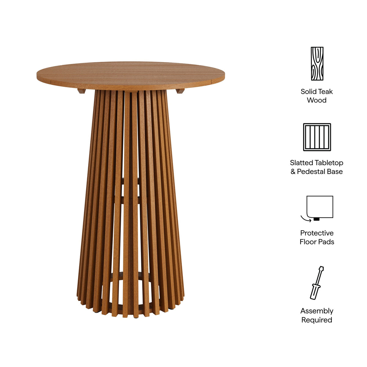 Table de bar ronde d'extérieur en teck Lane de 31 pouces