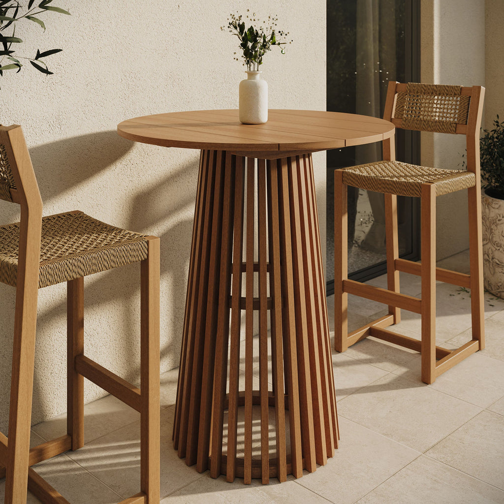 Table de bar ronde d'extérieur en bois de teck Lane de 35 pouces