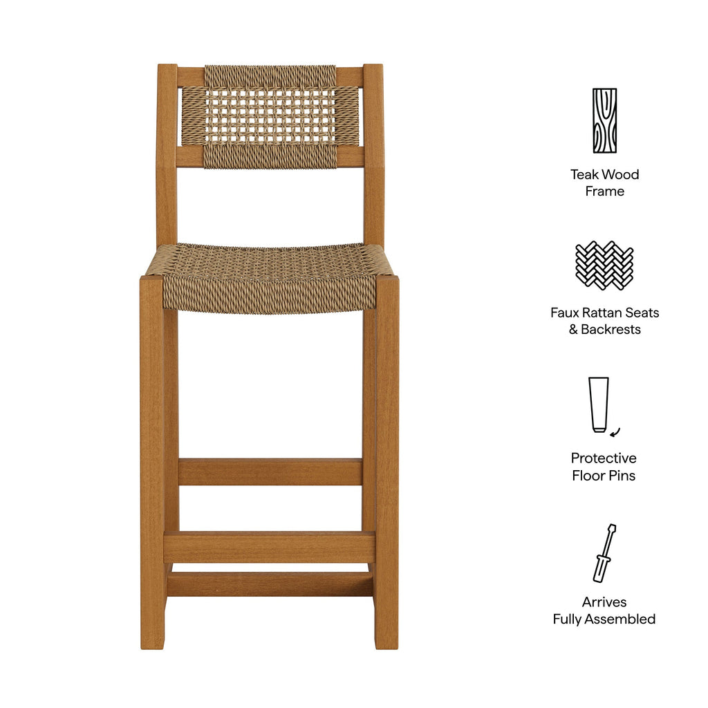 Tabouret de comptoir d'extérieur en bois de teck 40 pouces Reed