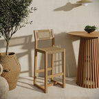 Tabouret de bar extérieur Reed 44 pouces en teck et rotin