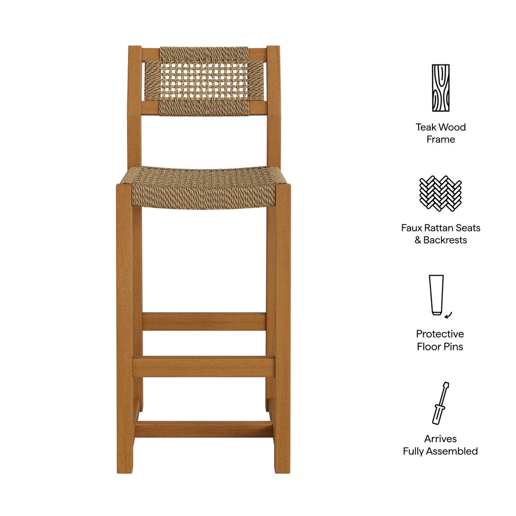 Tabouret de bar extérieur Reed 44 pouces en teck et rotin