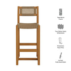 Tabouret de bar extérieur Reed 44 pouces en teck et rotin