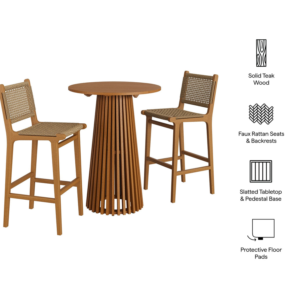 Ensemble de bar extérieur en teck 3 pièces Rowe