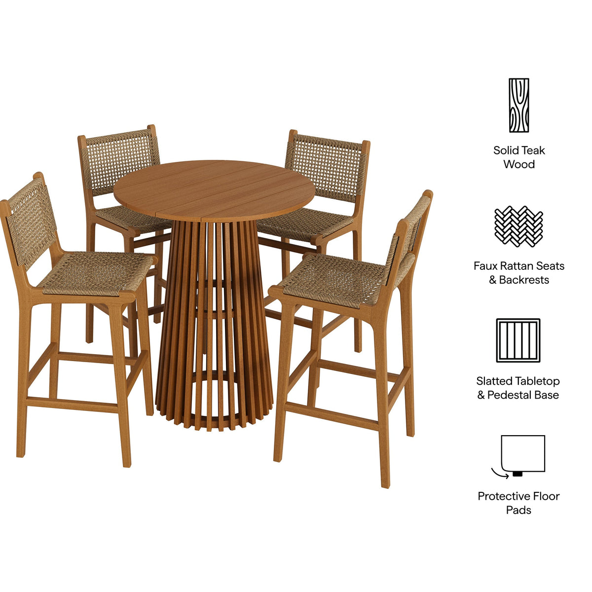Ensemble de bar extérieur 5 pièces en teck Rowe