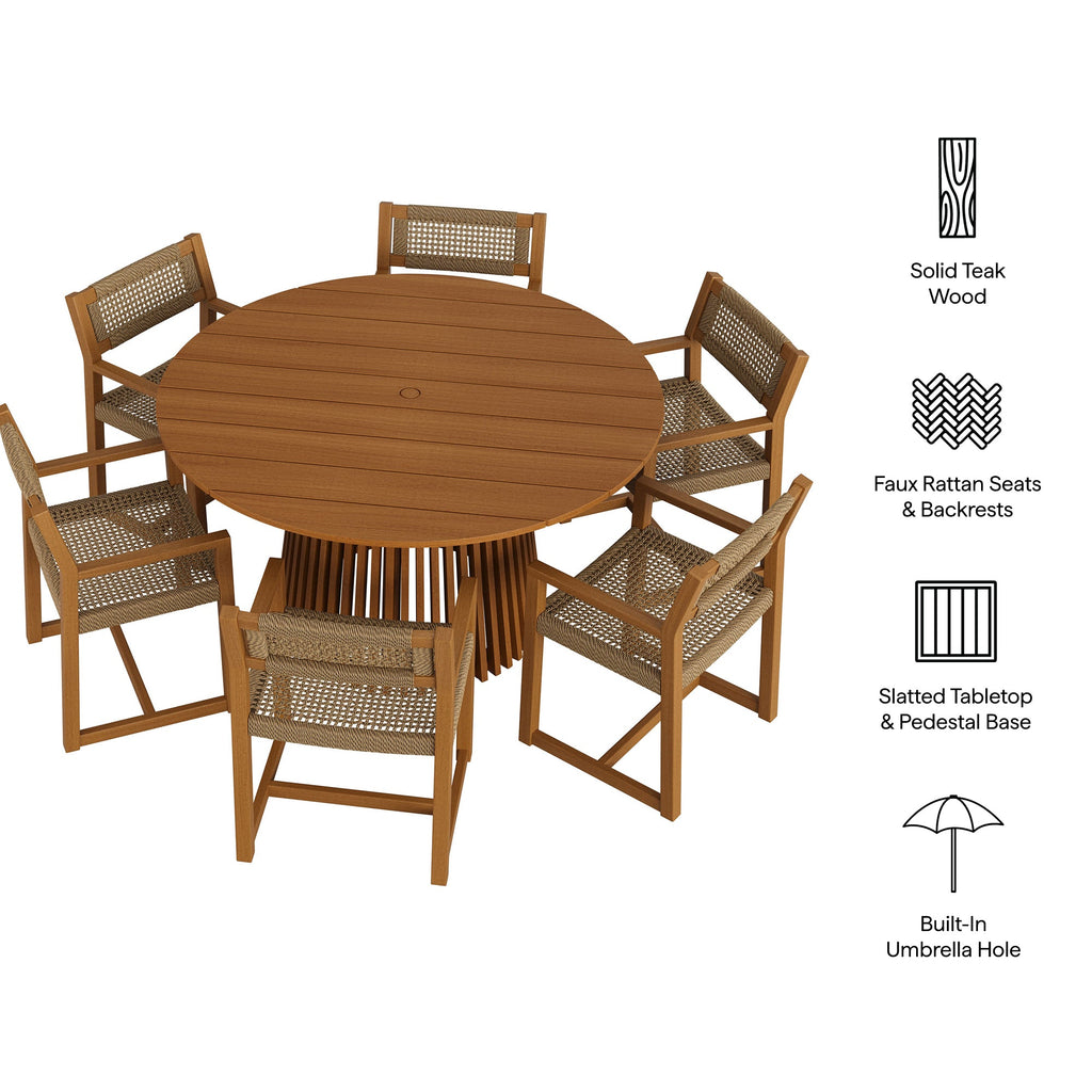 Ensemble de salle à manger d'extérieur 7 pièces en bois de teck Reed