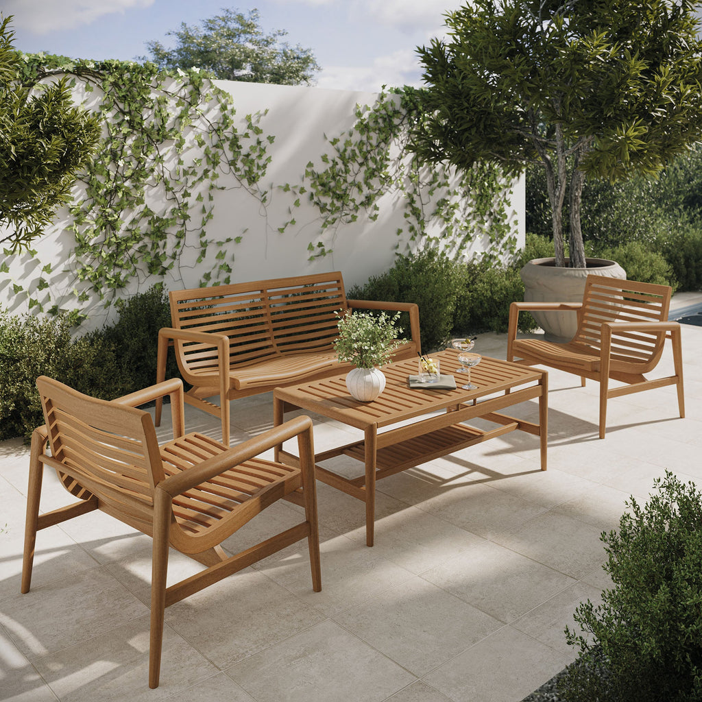 Ensemble de mobilier d'extérieur 4 pièces en teck Hayden
