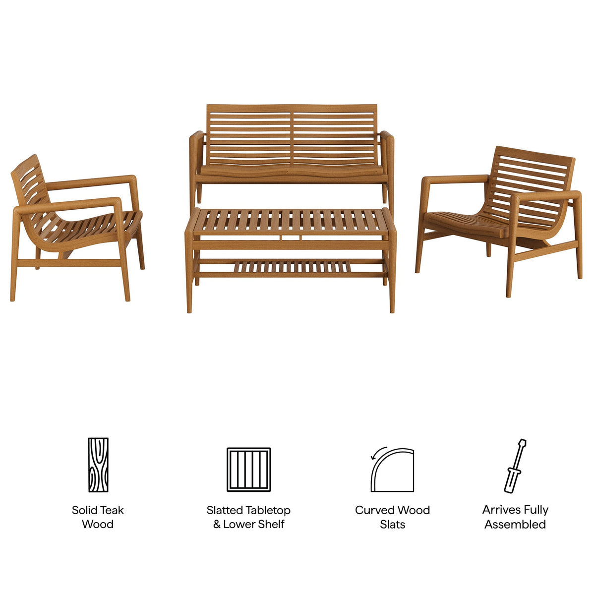 Ensemble de mobilier d'extérieur 4 pièces en teck Hayden