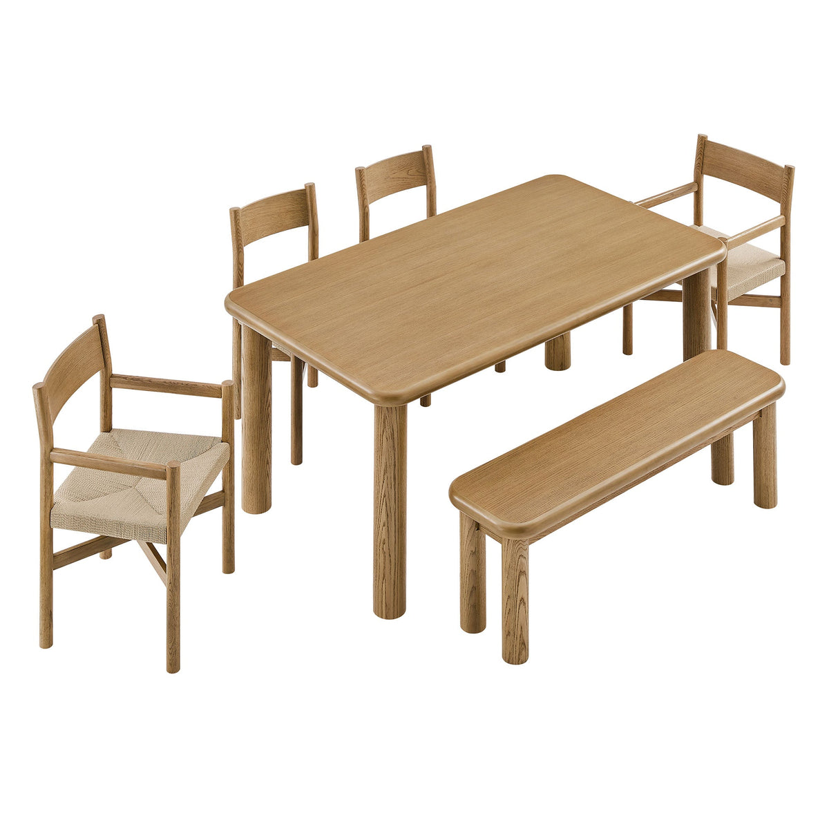 Ensemble table et chaises de salle à manger en bois de chêne 6 pièces Alvia