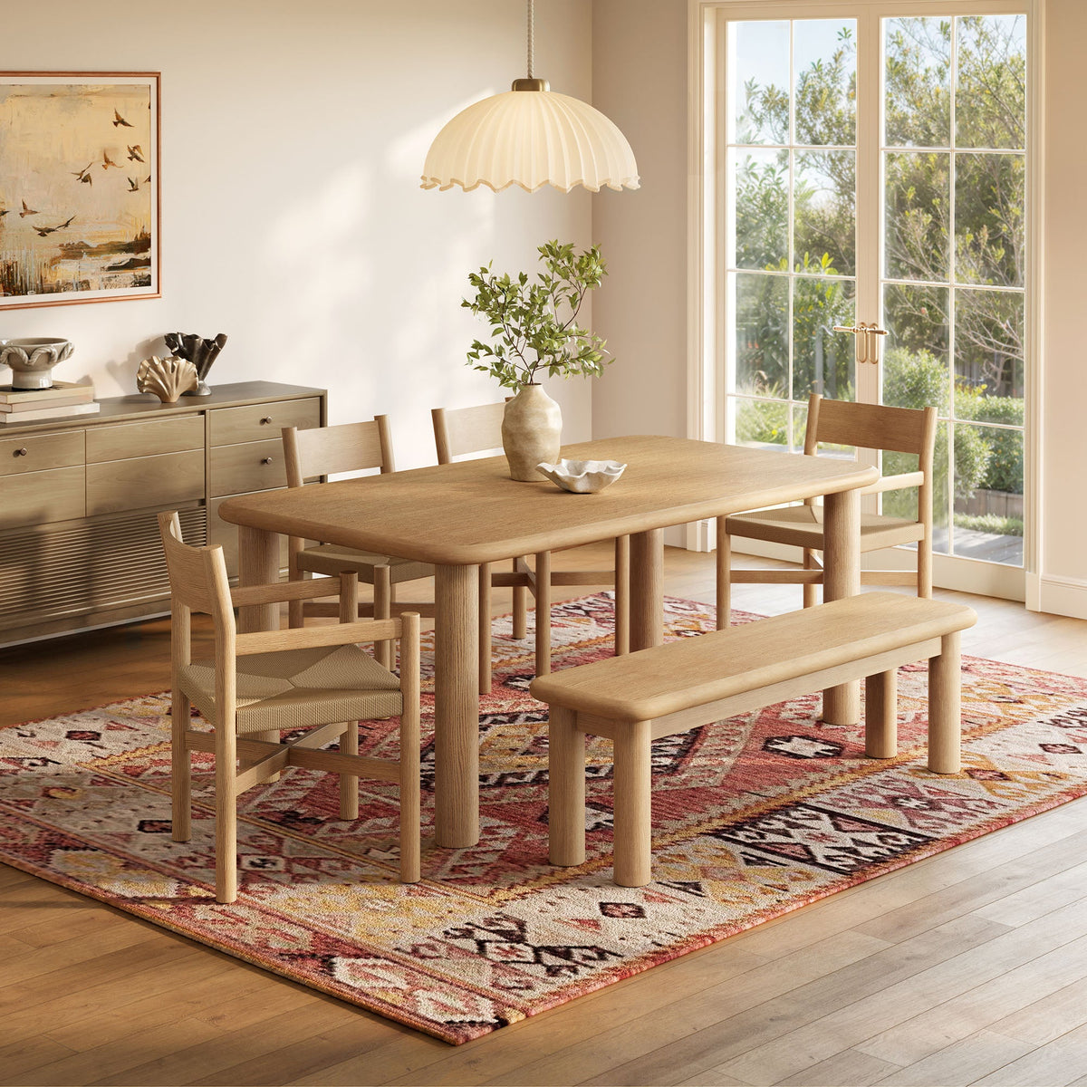 Ensemble table et chaises de salle à manger en bois de chêne 6 pièces Alvia