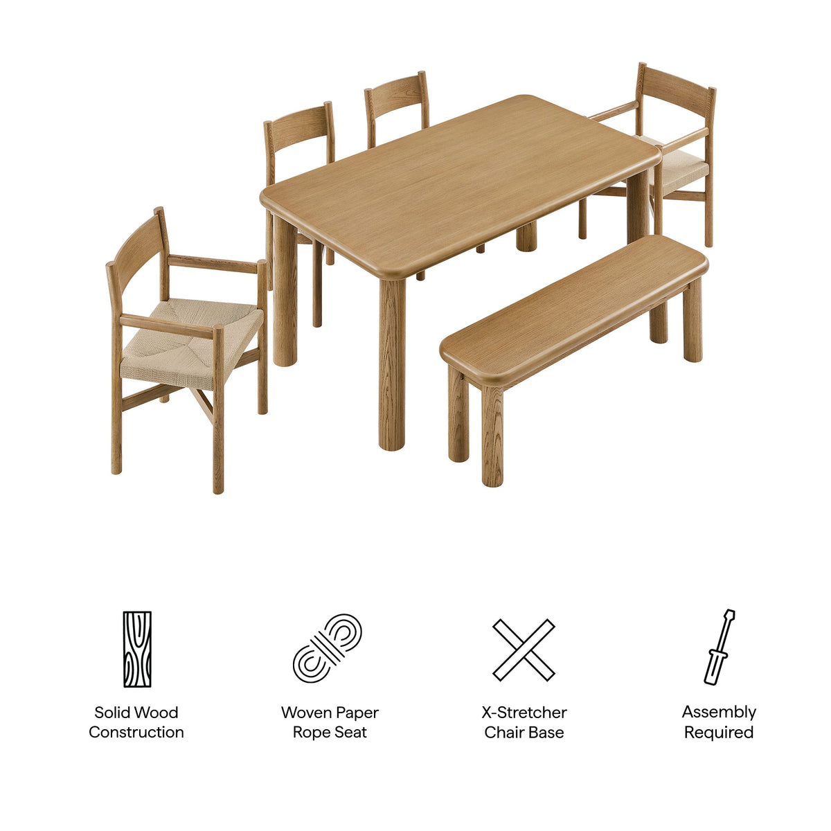 Ensemble table et chaises de salle à manger en bois de chêne 6 pièces Alvia