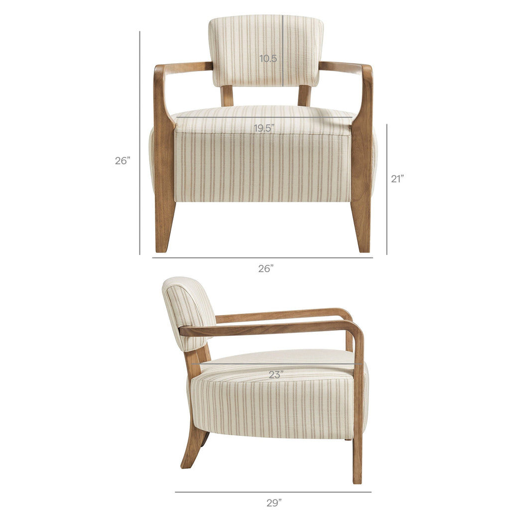 Fauteuil d'appoint rembourré en tissu rayé Zinnia