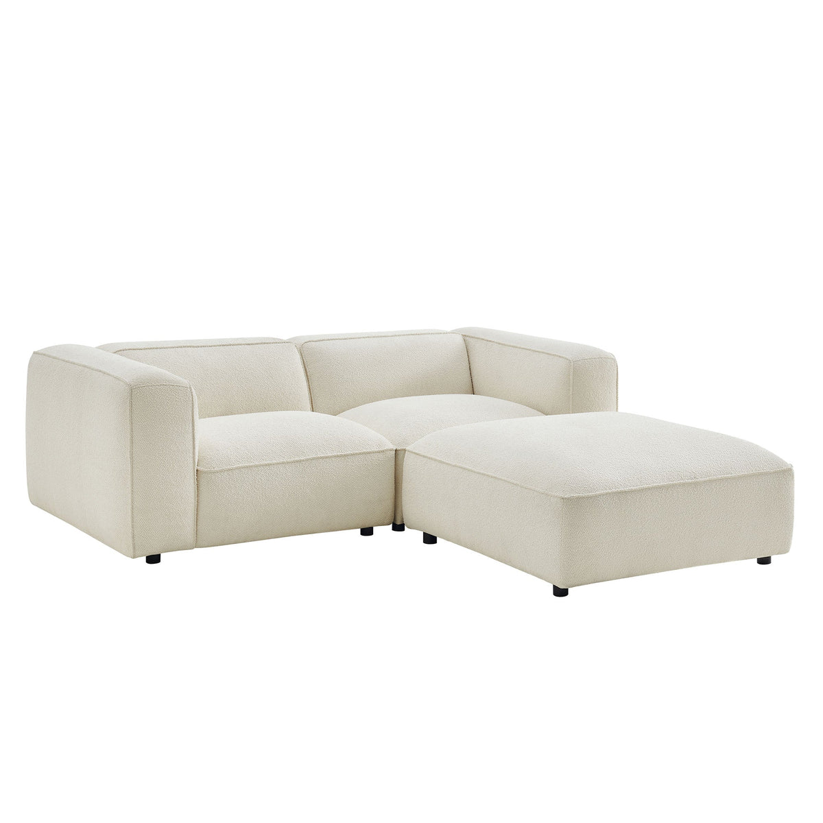 Causeuse modulaire rembourrée en bouclette Auren 3 pièces avec treillis et ottoman