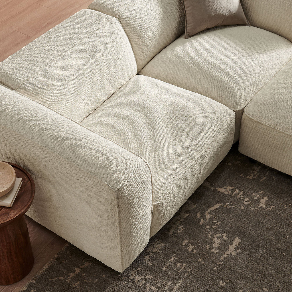 Causeuse modulaire rembourrée en bouclette Auren 3 pièces avec treillis et ottoman