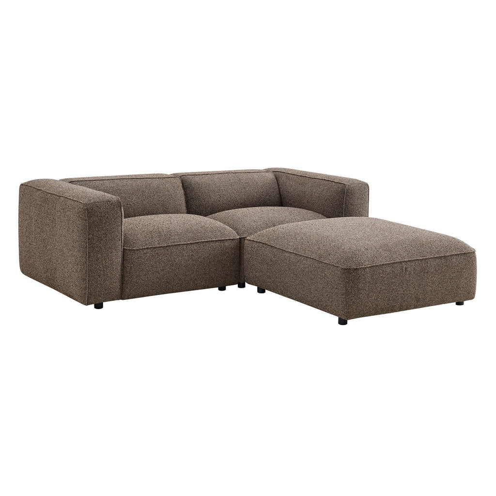 Causeuse modulaire rembourrée en bouclette Auren 3 pièces avec treillis et ottoman