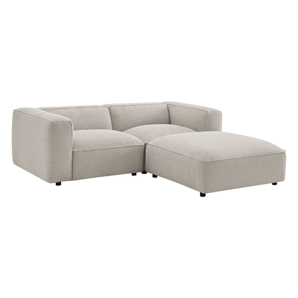 Causeuse modulaire rembourrée en bouclette Auren 3 pièces avec treillis et ottoman