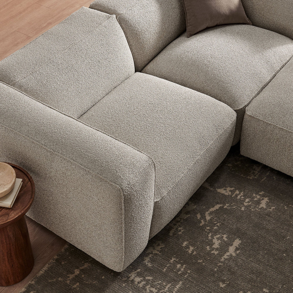 Causeuse modulaire rembourrée en bouclette Auren 3 pièces avec treillis et ottoman