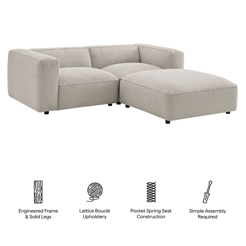 Causeuse modulaire rembourrée en bouclette Auren 3 pièces avec treillis et ottoman